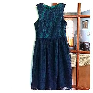 Green and Blue Lace Sleeveless A-Line Dress